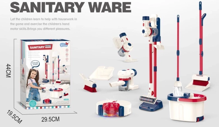 Cleaning set with mop, vacuum cleaner and cleaning robot
