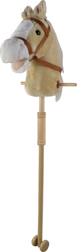 Beež hobbyhobune kepi otsas helide ja ratastega, eemaldatav puidust kepp (95 cm)
