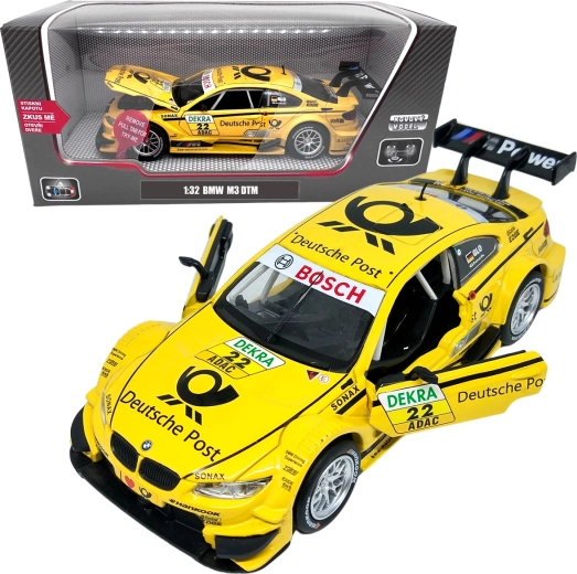 Metallist mudel BMW M3 DTM 1:32 kollane tulede ja helidega