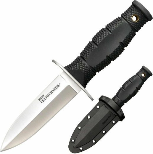 Cold Steel Mini Leatherneck Double Edge – väike kaelanoa 9 cm, must, Kraton, Secure-Ex tupp