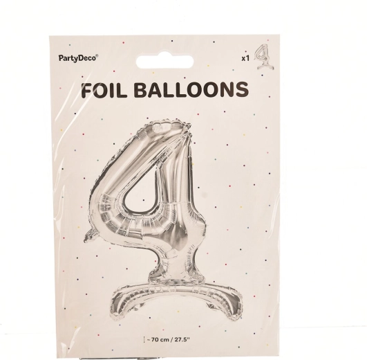 Seisev fooliumõhupall number 4 hõbedane 70 cm