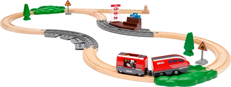 BRIO World üleskeeratava rongiga rongikomplekt, puidust komplekt 28 osast