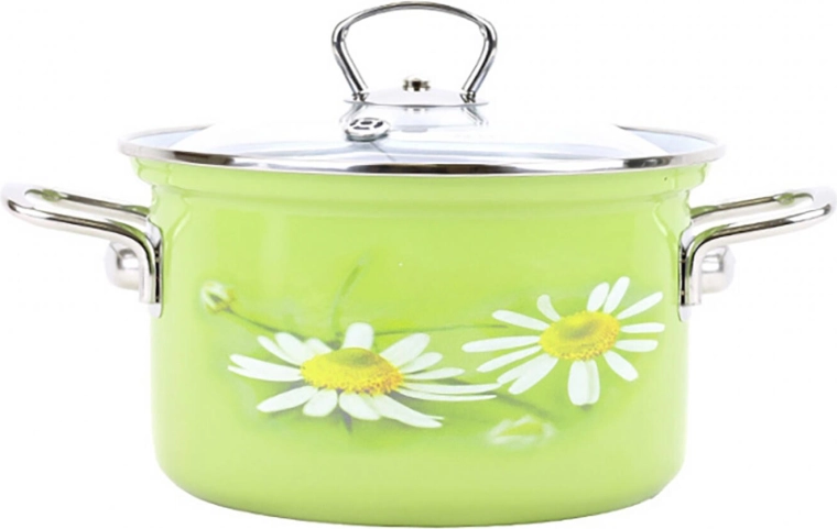 Enamel Pot BELIS DAISY 20 cm with Glass Lid, 3.6 l