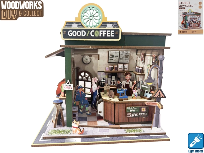 Woodworks Wooden Café Building Kit with Light