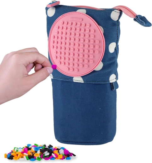 Pixie Crew pop-up pencil case blue with white polka dots