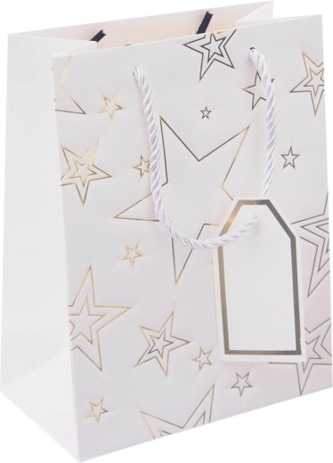 White gift paper bag with star motif 18 × 10 × 23 cm