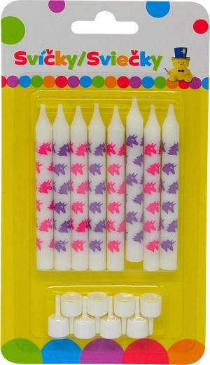 Unicorn Birthday Candles with Holders, 8 pcs