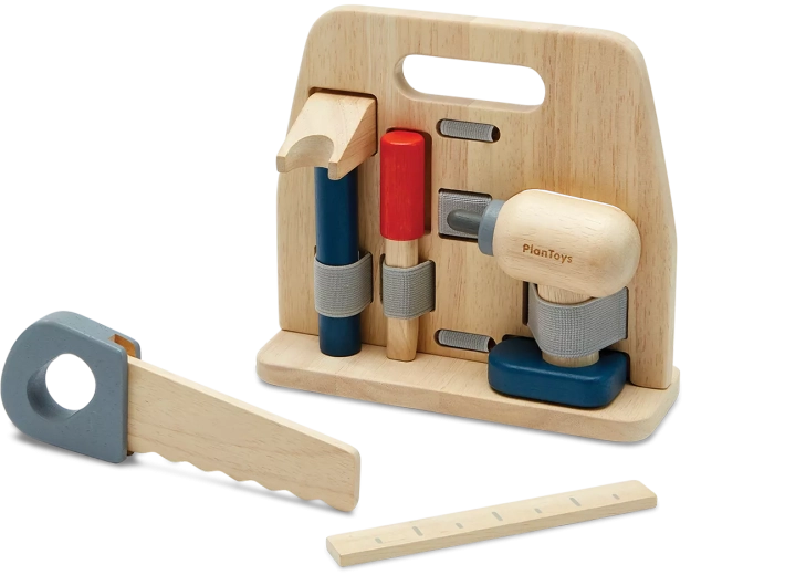 PlanToys puidust tööriistakomplekt alusega