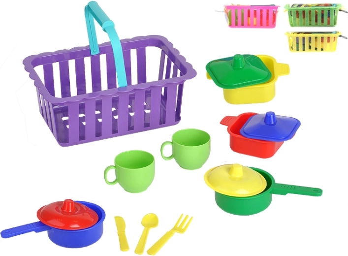 Children's dish set in a basket – multicolored, net packaging