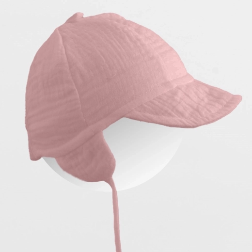 Children's summer muslin cap with brim New Baby pink (size 68/74)