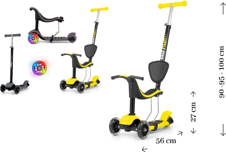 Little Star yellow-black 3-in-1 children’s scooter with seat