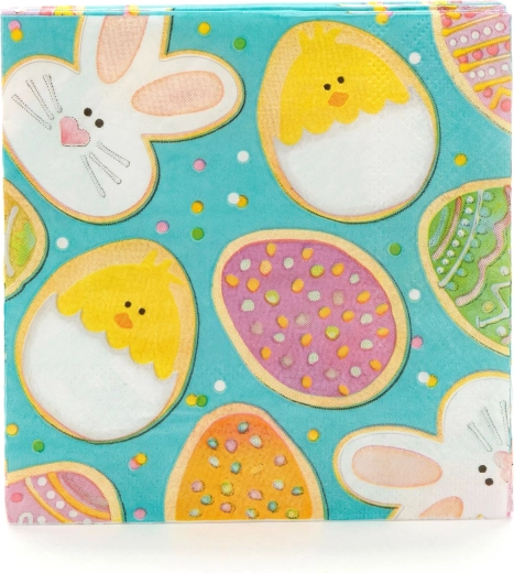 Easter paper napkins with bunnies, chicks and eggs, 33 × 33 cm, 16 pcs