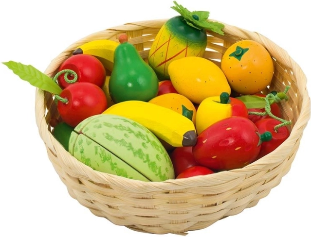 Puidust puuviljad korvis – komplekt 23 tk