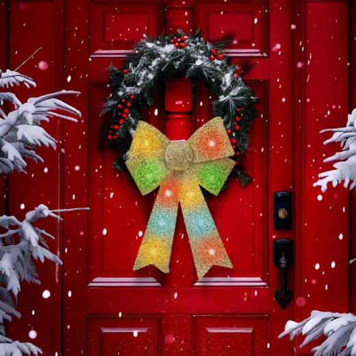 Gold Glitter LED Bow with Colorful Lighting 40 × 30 cm