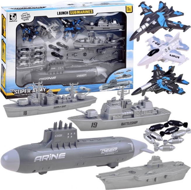Allveelaev ja sõjalaevade komplekt – merelahing lastele