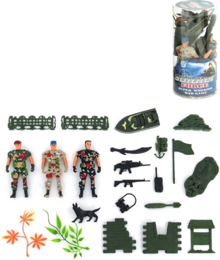 Army soldier play set with accessories in a tube