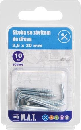 Screw-in hook for wood 30 × 2.6 mm, galvanized, 10 pcs