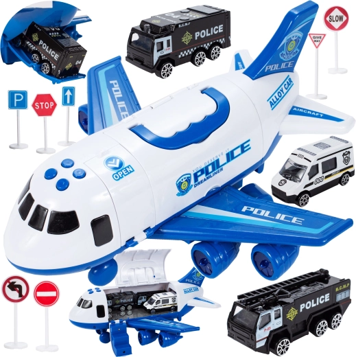 Lennuk metallist mänguautodega 1:64, valguse ja heliga