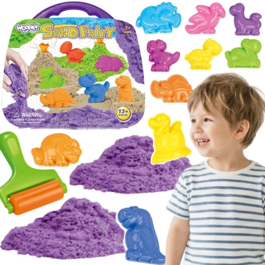 Woopie kineetiline liiv dinosauruseteemaline kohvris 13 osaga
