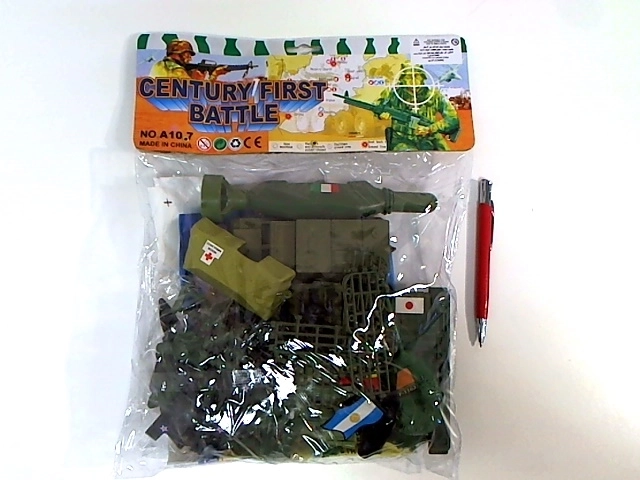 Set of toy soldiers in a bag with a play mat