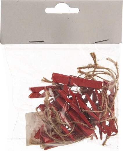 Red wooden clothespins (hanging clips), 12 pcs