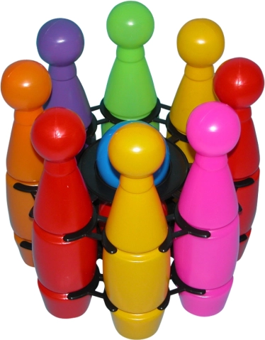 Plastikust kurikad võrkkotis – pere bowlingukomplekt