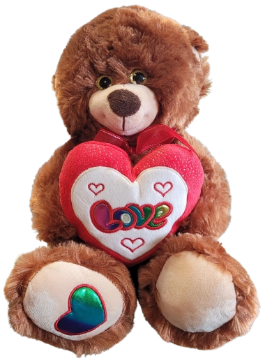 Pehme kaisukaru südame ja lipsuga, pruun 30 cm