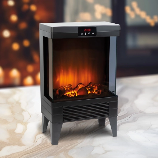 Electric Fireplace with Panoramic Flame Effect and Heating