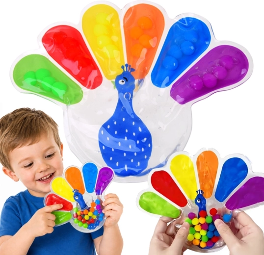 Sensoorne pigistatav fidget-mänguasi paabulind värviliste kuulidega – 1 tk