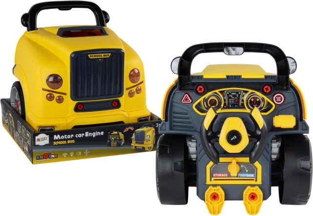 Laste monteeritav buss – kollane töökodabuss lahtivõetava mootoriga