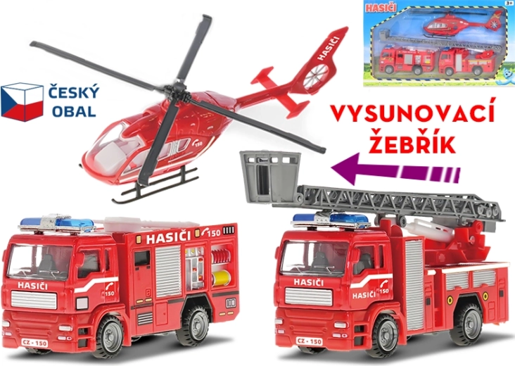 Metal set of fire truck toy cars CZ (3 pcs, 12–18 cm)