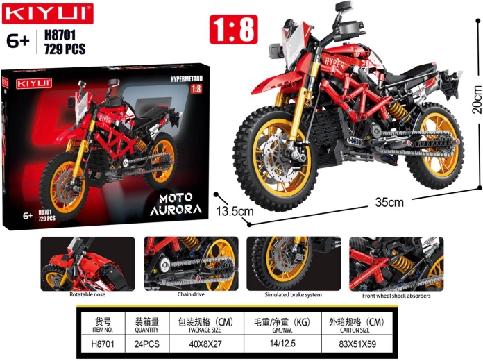 Red motorcycle building set – 729 pieces