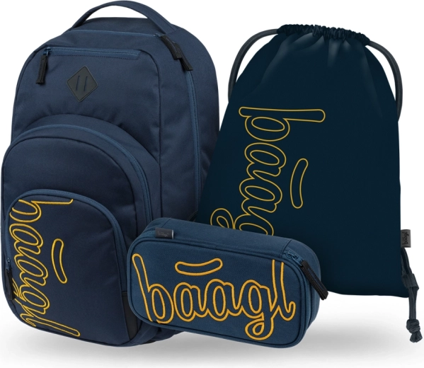 Baagl set 3 Coolmate Lux: school backpack, pencil case and drawstring bag