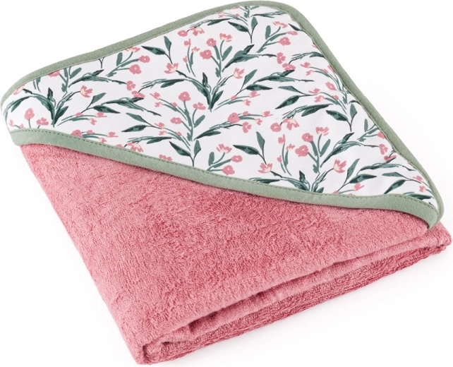 Petite&Mars bambusest kapuutsiga vannirätik Loulou pink meadow 100 × 100 cm