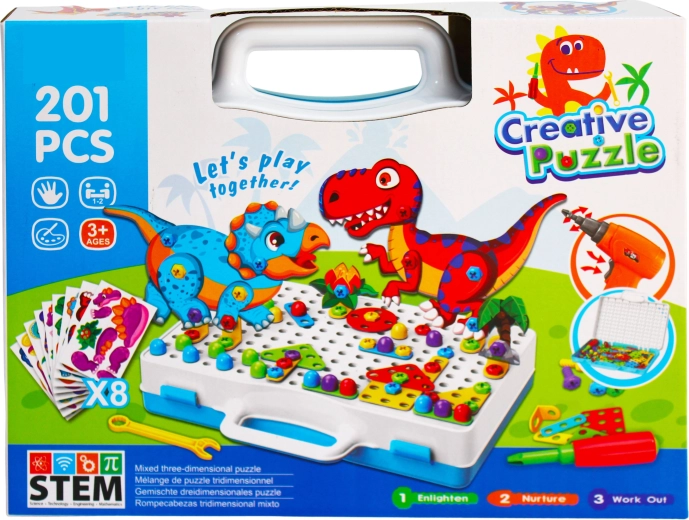 Kreatiivne ehituskomplekt dinosauruste ja elektrilise trelliga Creative Puzzle (201 osa)