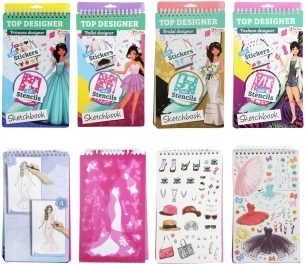 Visandiplokk TOP DESIGNER väikestele moeloojatele koos šabloonide ja kleepsudega