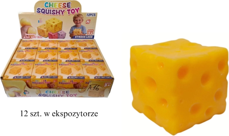 Antistress pigistatav pall juustu kujul (kuubik 6 × 6 × 6 cm)
