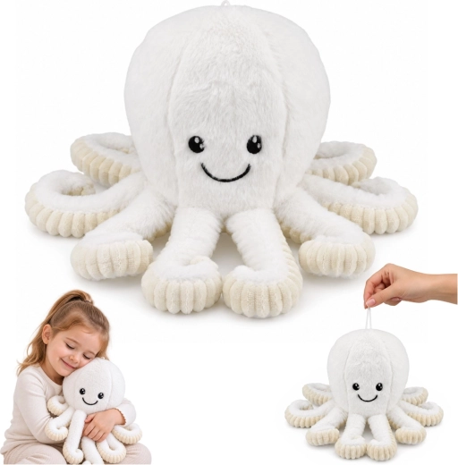 Plush octopus with springy tentacles, white, 50 cm