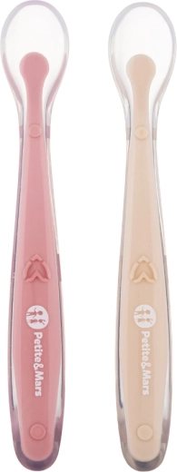 Petite&Mars silikoonlusikad reisikarbi/ümbrisega Take&Match sand/rose, 2 tk
