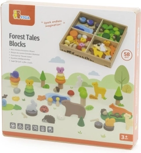 Viga Wooden Colorful Blocks Forest Stories, 58 Pieces