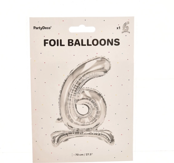 Seisev fooliumõhupall number 6 hõbedane 70 cm