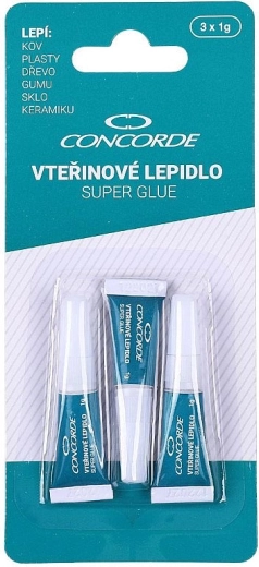Sekundliim CONCORDE 3×1 g – universaalne kiiresti kuivav liim