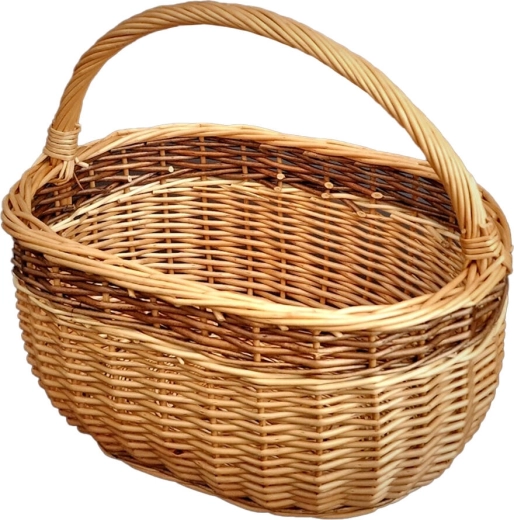 Ovaalne punutud ostukorv 36 × 25 × 30 cm, lakitud, pikisuunalise sangaga