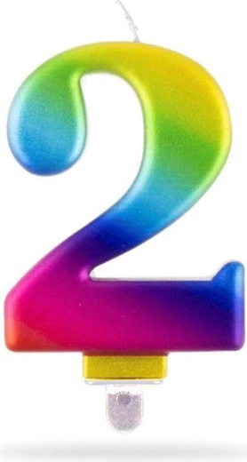 Rainbow pick candle number 2, 7.5 cm