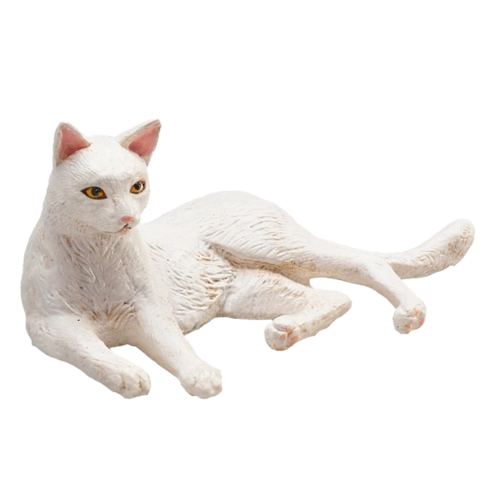 Mojo valge kass lamavas asendis – figuur