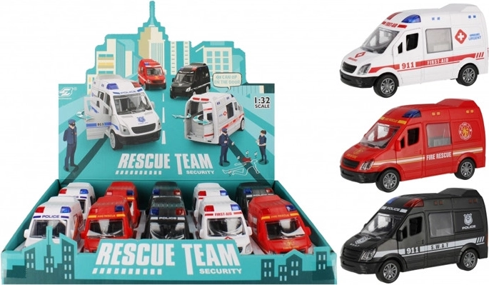 Rescue Vehicles – Fire Truck, Police SWAT, and Ambulance, 12 cm