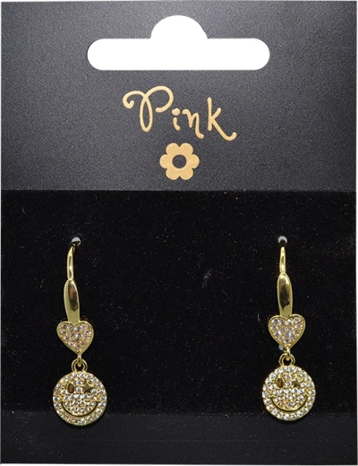 Gold-plated heart earrings with smiley