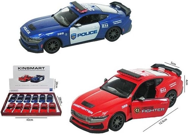 Ford Mustang 2024 Dark Horse model car – police or fire version, pull back