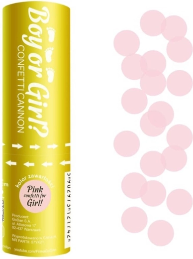 Godan confetti popper cannon with pink circles for baby gender reveal - 1 piece