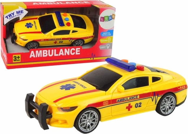 Sports Ambulance – lights and sounds, yellow pull-back car